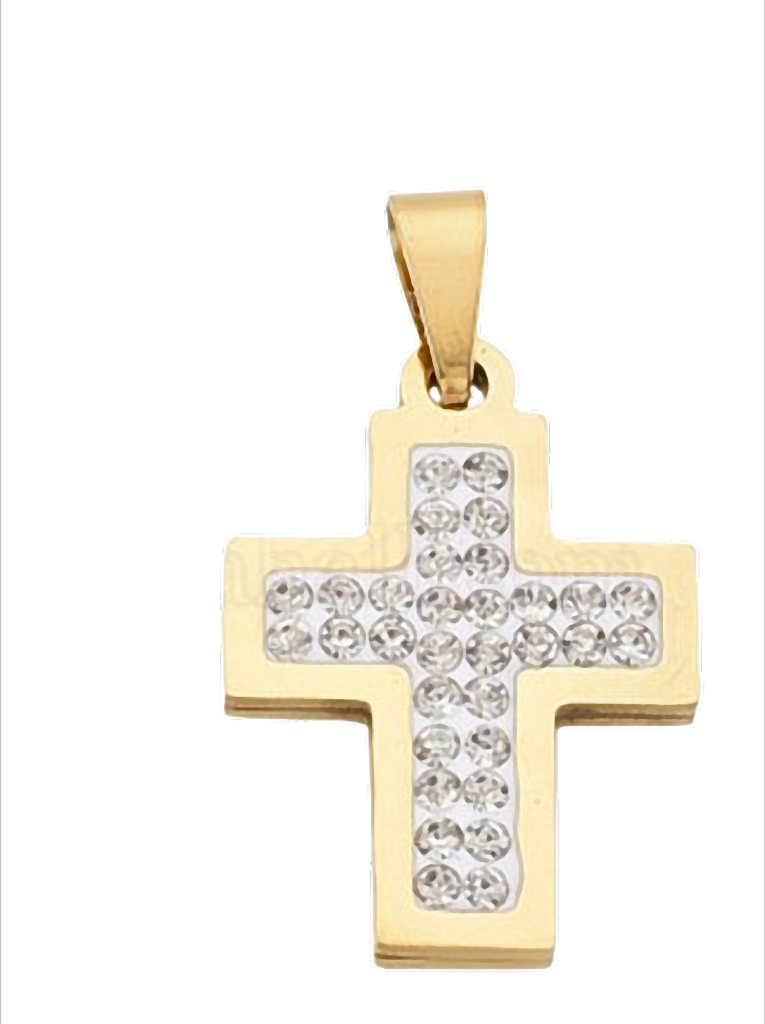 Spark Mini Cross Kreuz-Anhänger Edelstahl mit Zirkonia – 24 × 17 mm