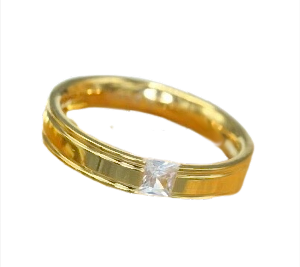 Golden Spark Slim Ring Bandring Partnerring  Edelstahl mit Zirkonia, 4 mm breit