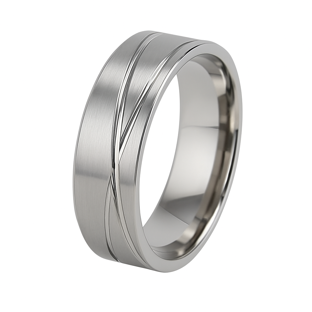 Steel Wave  Ring Bandring Partnerring mit geschwungenen Rillen Edelstahl, 8 mm