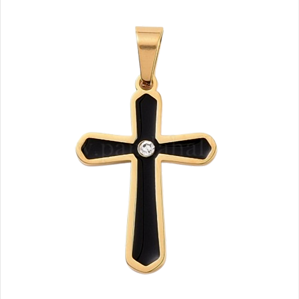 Midnight Faith Cross Kreuz-Anhänger Edelstahl mit schwarzer Einlage und Zirkonia