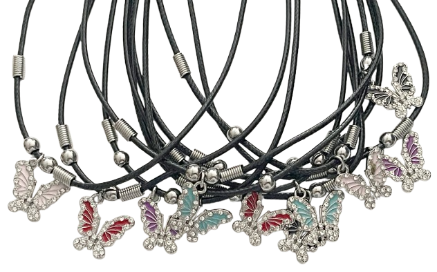Schmetterlinge mit Strass Kette am Wachsband