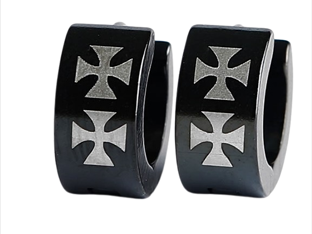 Cross  Creolen Iron Edelstahl schwarz, eckiges Design – Ø 11 mm, 6 mm breit