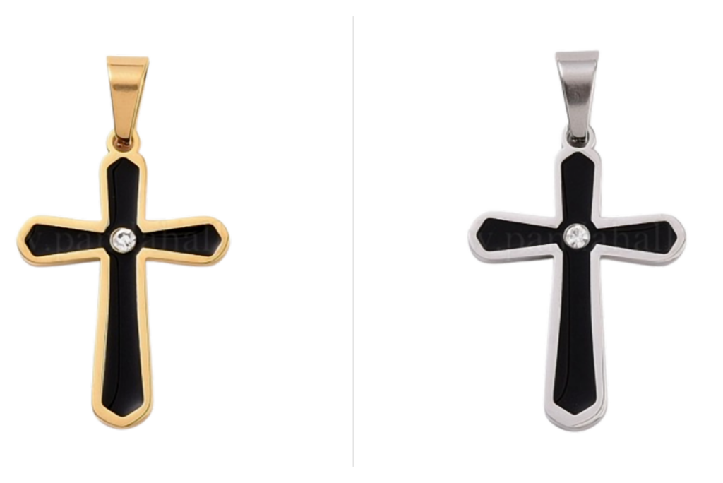 Midnight Faith Cross Kreuz-Anhänger Edelstahl mit schwarzer Einlage und Zirkonia