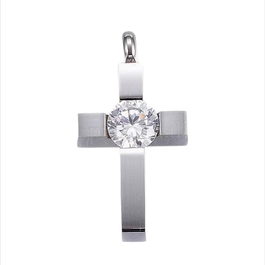 Crystal Faith Steel Kreuz-Anhänger aus Edelstahl mit Zirkonia – 25 × 13 × 6,5 mm