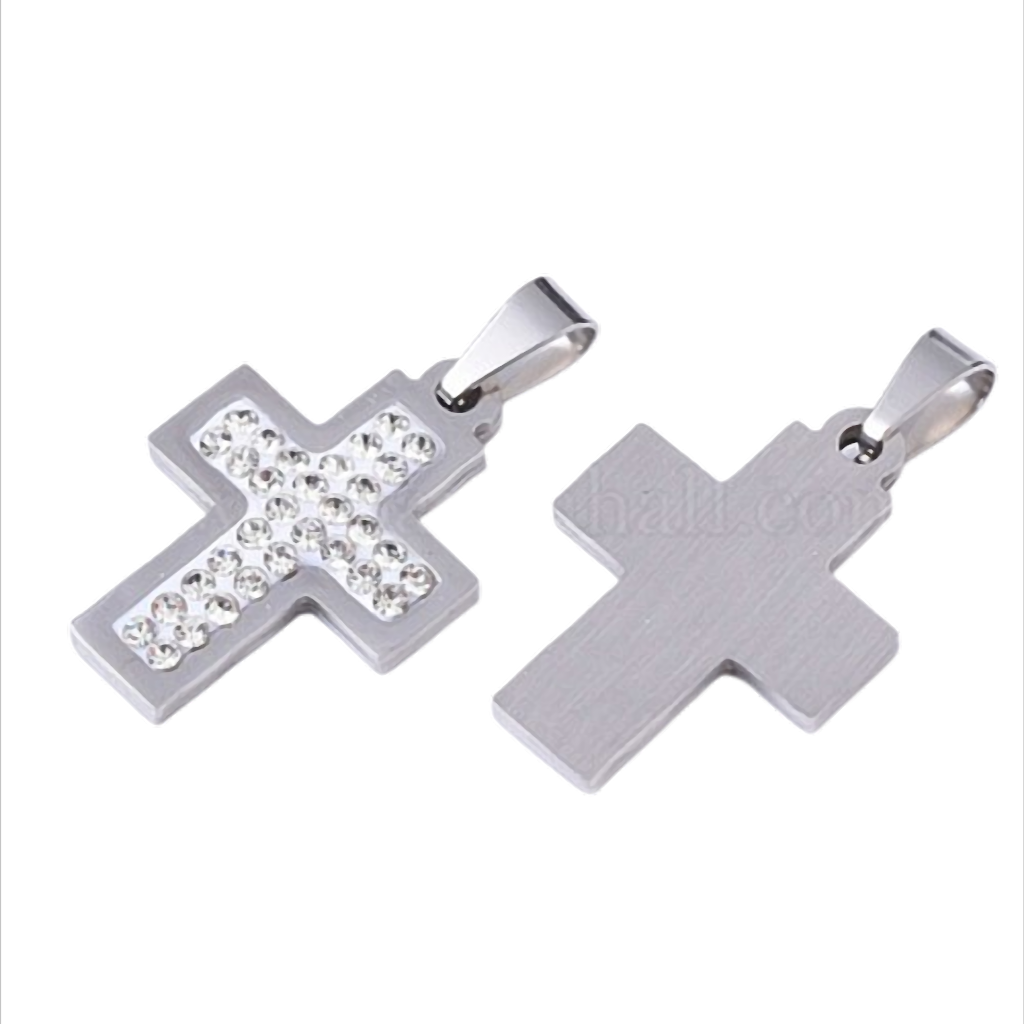 Spark Mini Cross Kreuz-Anhänger Edelstahl mit Zirkonia – 24 × 17 mm
