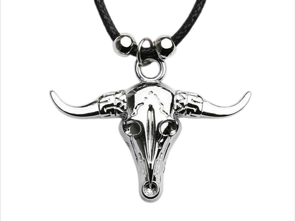 Büffelkopf Longhorn Kette mit Anhänger am Wachsband
