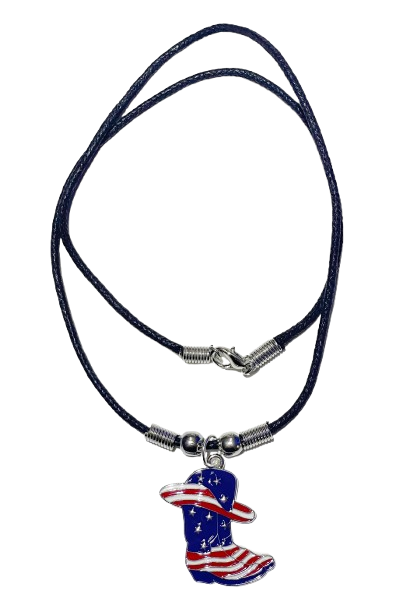 Kette Cowboystiefel und Cowboyhut Anhänger – Wachsband – 48 cm