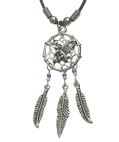Traumfänger Kette mit Adler und Federn am Wachsband