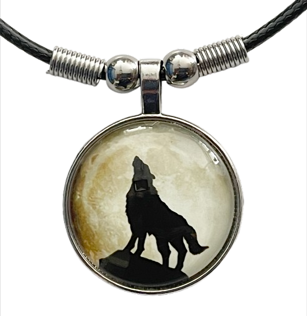 Lunar Wolf Spirit  Kette mit Wolf Motiv – Cabochon Anhänger