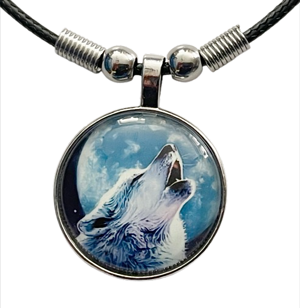 Lunar Wolf Spirit  Kette mit Wolf Motiv – Cabochon Anhänger