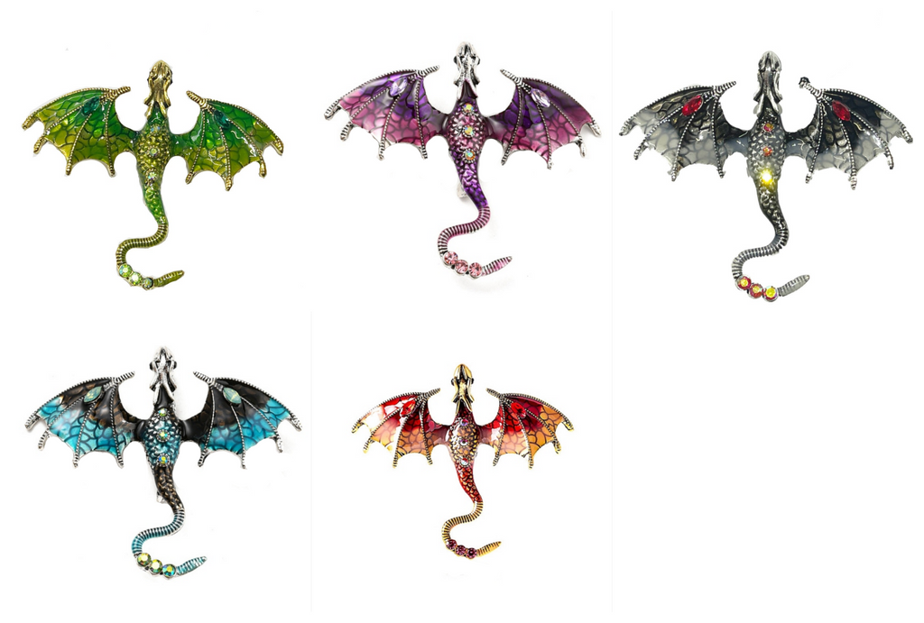 Mystische Anstecknadel Brosche Drachen Dragon verschiedene Farben