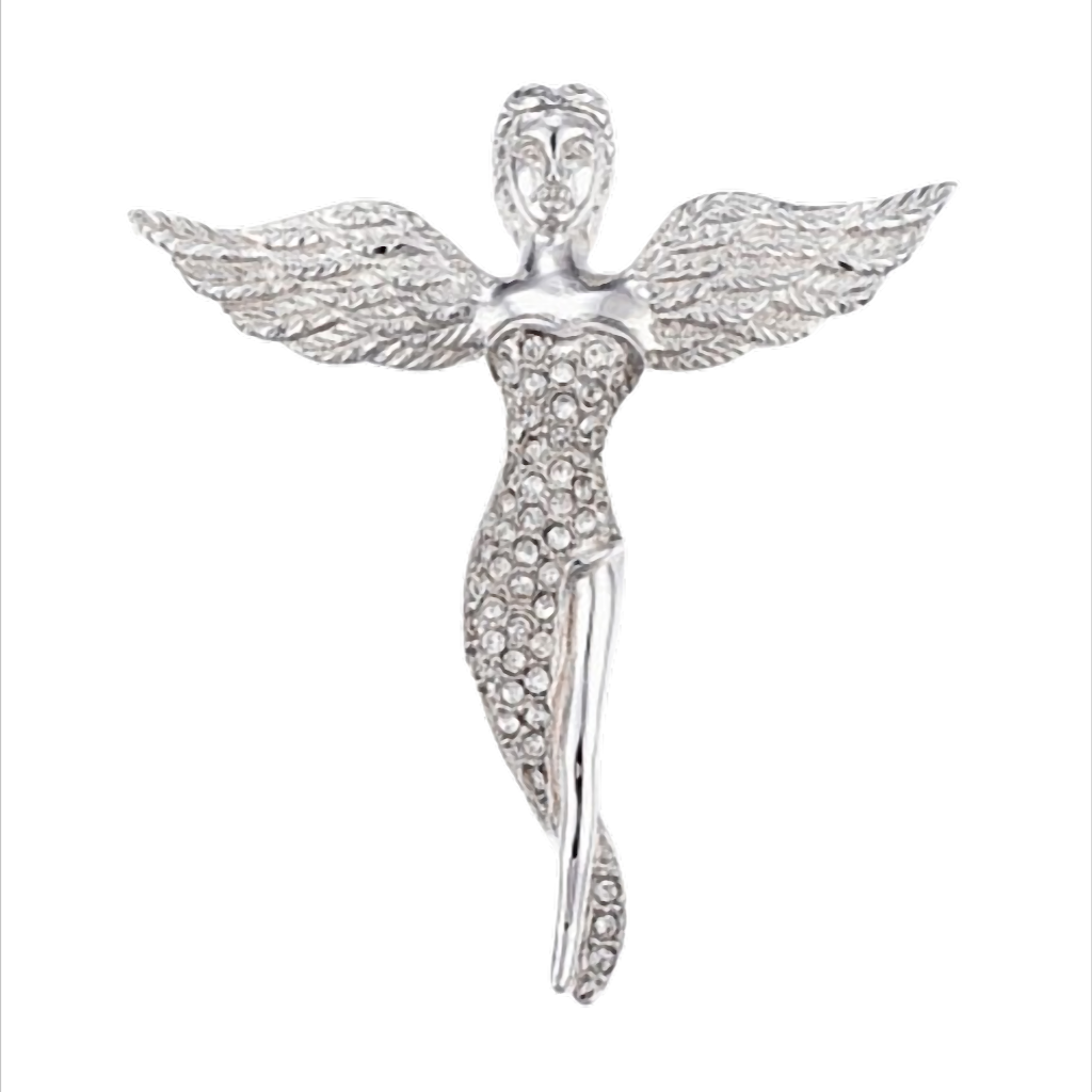 Angel Grace Steel Engel Anhänger aus Edelstahl mit Zirkonia – 49,5 × 45 × 13 mm