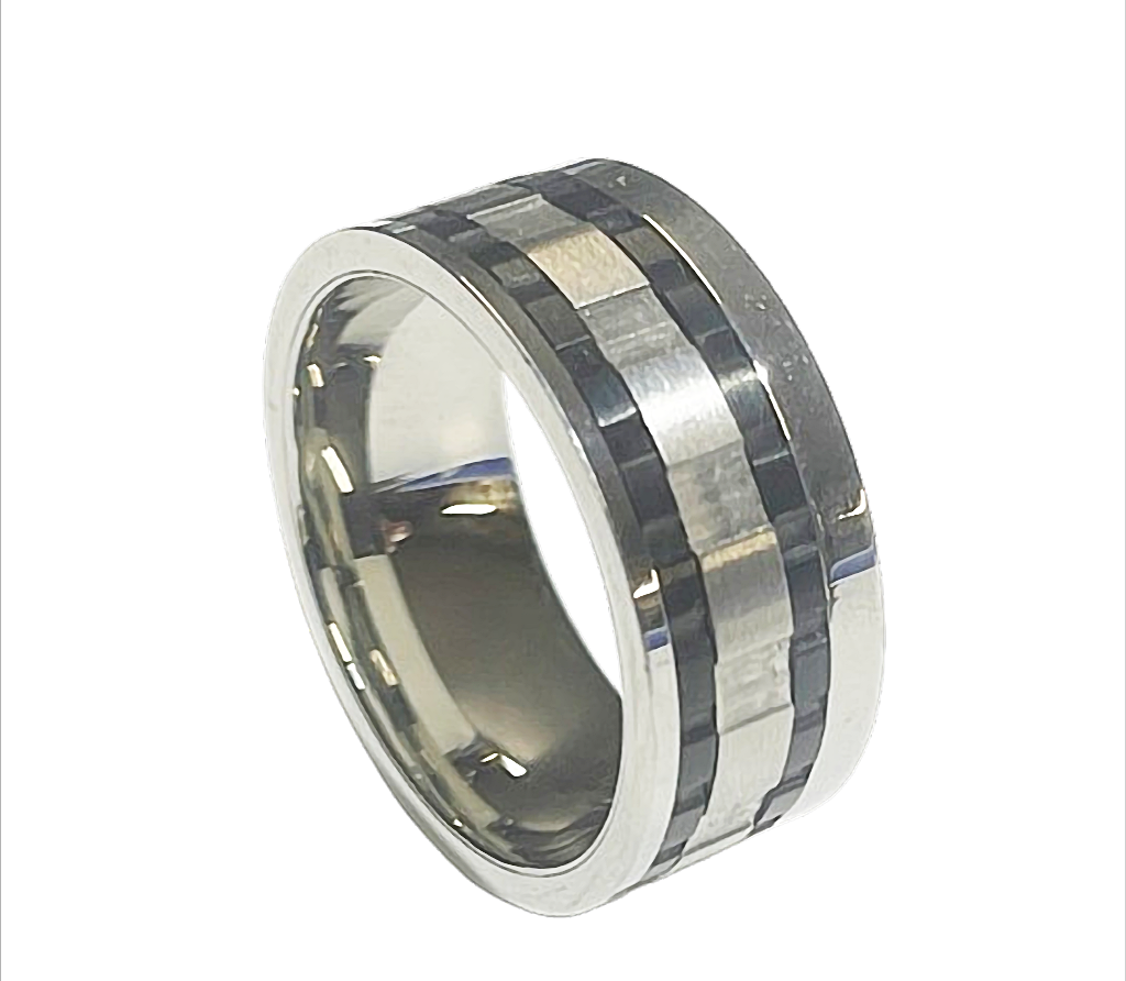 Steel Motion Spinning Ring aus Edelstahl – Drehring mit schwarzem Streifen 10 mm