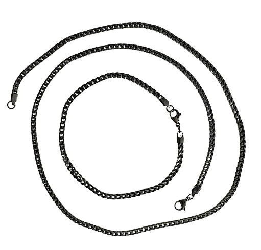 Midnight Fox Duo Fuchsschwanzkette & Armband aus Edelstahl schwarz – 60 cm + 21