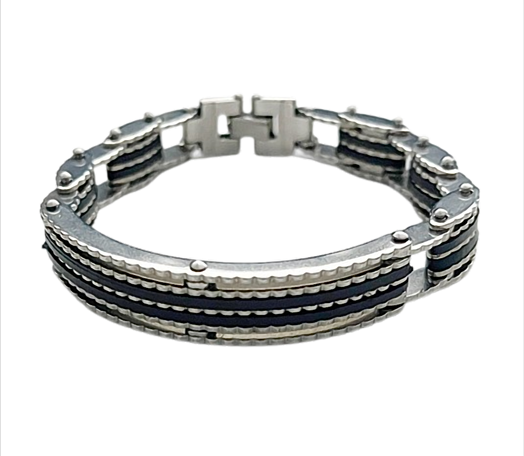 Steel Fusion Titan Edelstahl-Armband mit schwarzer Einlage – 21 cm – 11 mm breit
