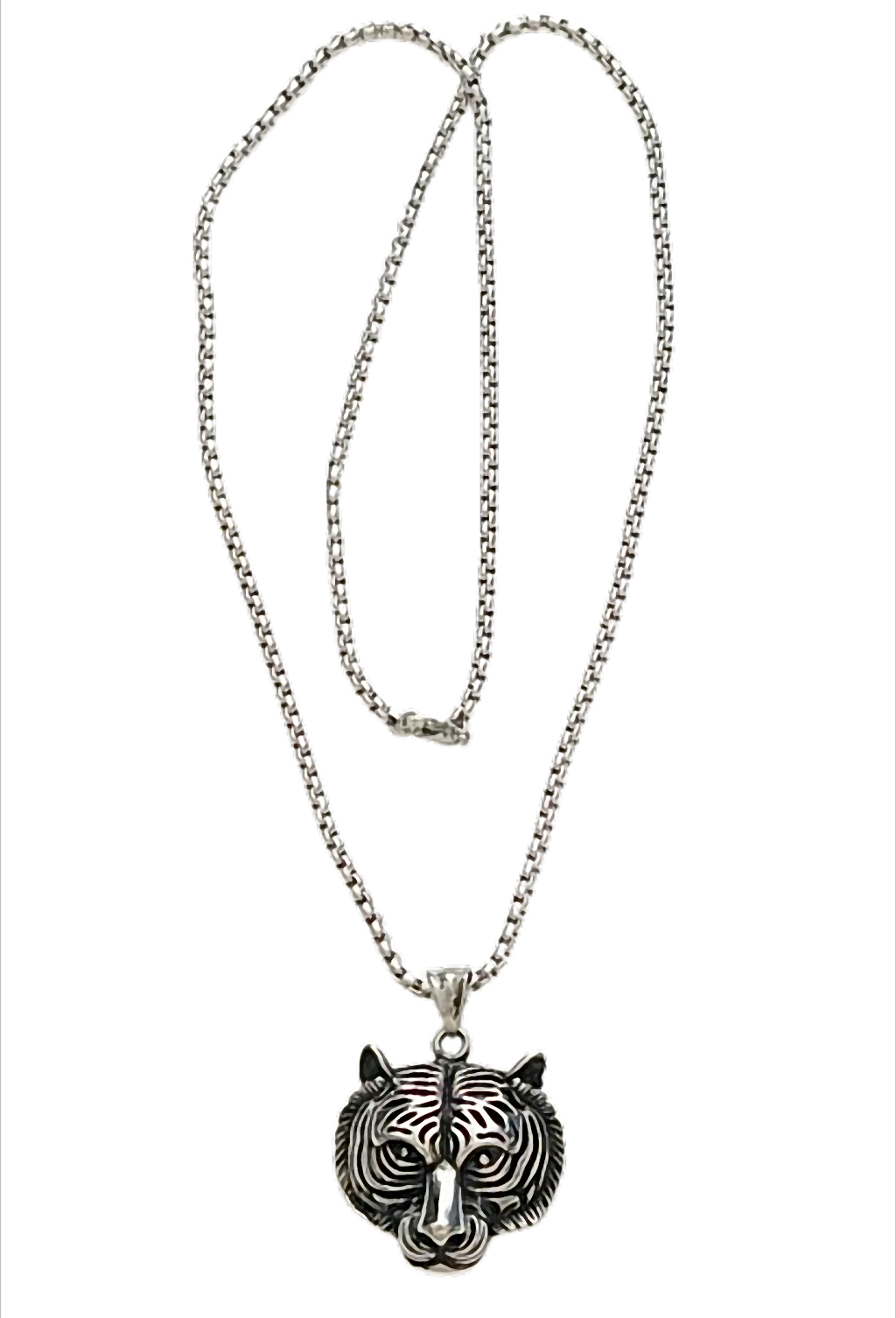 „Silver Tiger Spirit“ Edelstahl Halskette mit Tigerkopf-Anhänger – 60 cm Kette