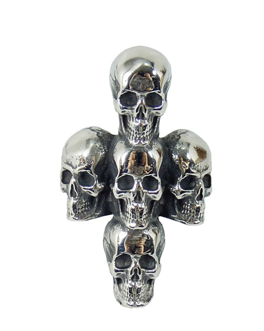 Ring Fingerring Edelstahl 5 Totenköpfe als Kreuz Totenkopf Skull Biker Rocker