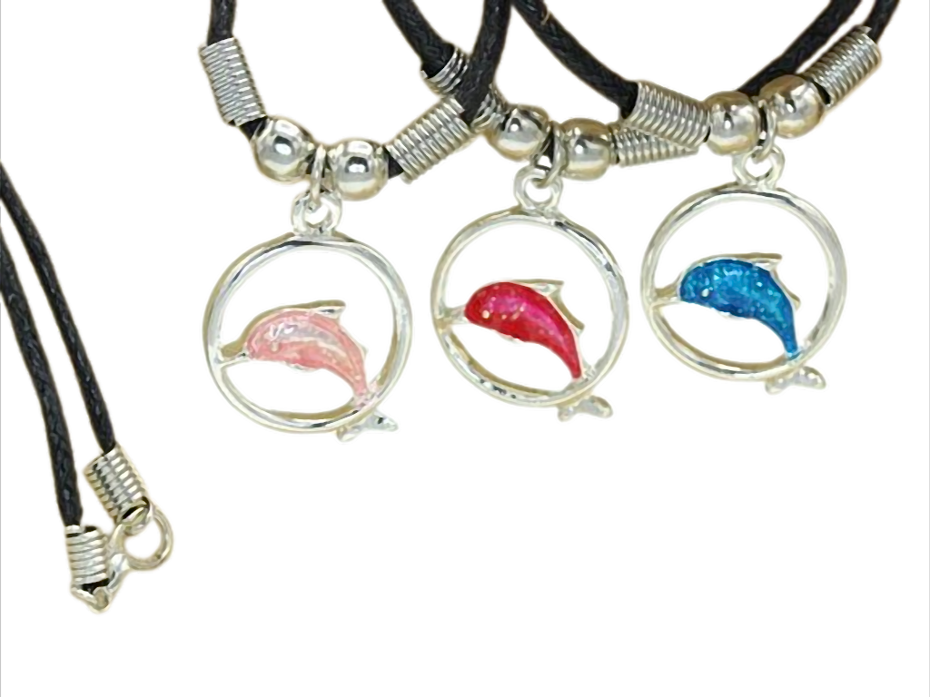 Kette mit Delfin-Anhänger am Wachsband – 38 cm