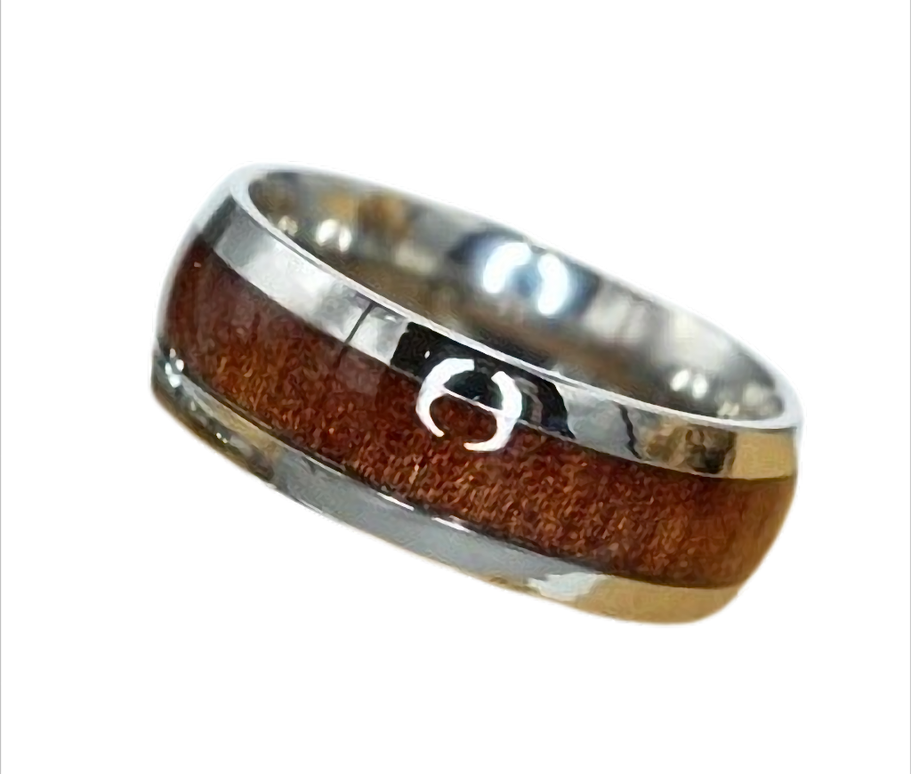 Woodline  Ring Bandring Partnerring mit Holzoptik aus Edelstahl, 8 mm breit