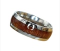 Woodline  Ring Bandring Partnerring mit Holzoptik aus Edelstahl, 8 mm breit