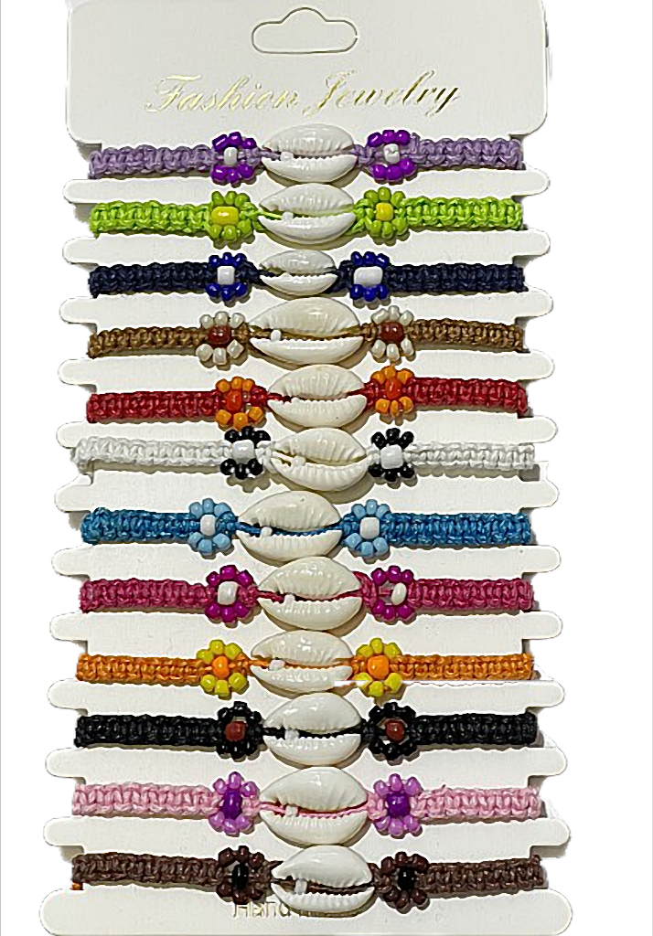 Muschelarmband, 12 Stück auf Display, farblich sortiert