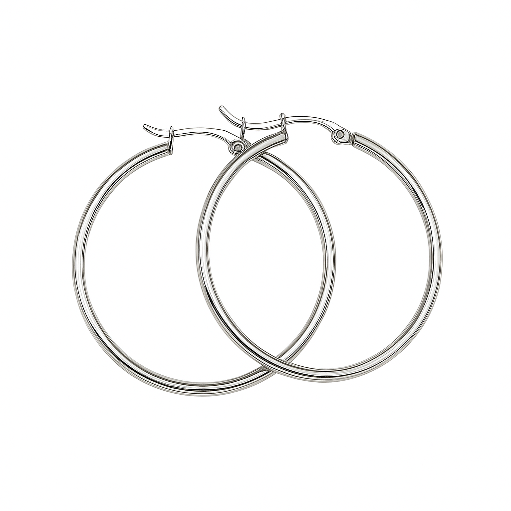 Classic Wire Circle Glatte Creolen aus Edelstahl, silberfarben Ø 15 / 30 / 40 mm