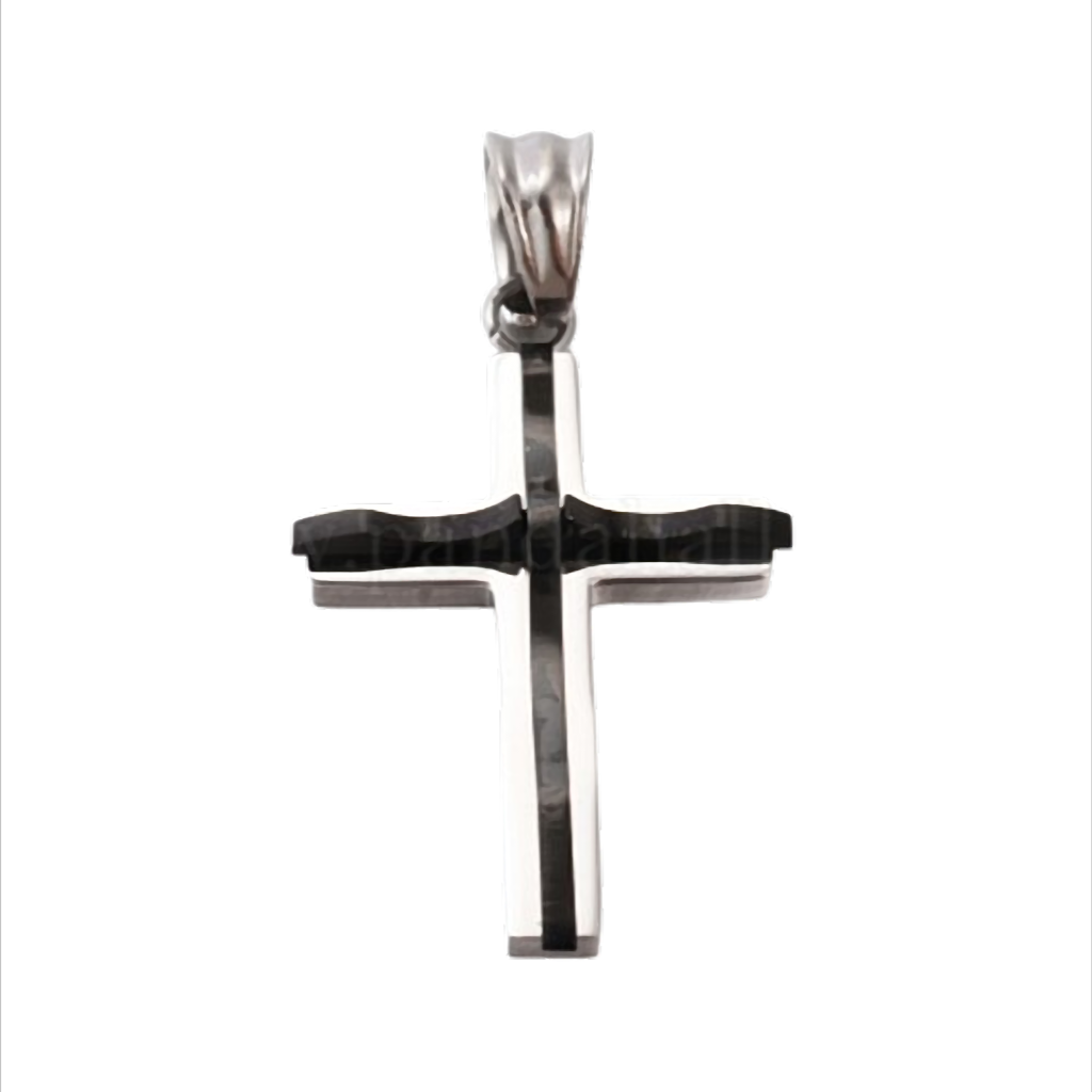 Shadow Line Cross Kreuz-Anhänger Edelstahl mit schwarzer Linie – 31 × 20 × 4,5 m