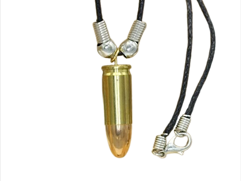 Kette mit 9 mm LUGER-Patronenanhänger am Wachsband – 48 cm