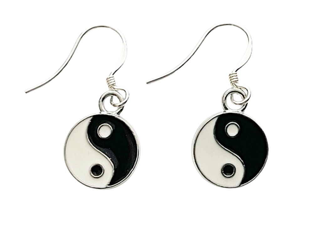 Yin Yang Ohrringe Ohrhänger 925 Silber – emailliert – Ø 10 mm