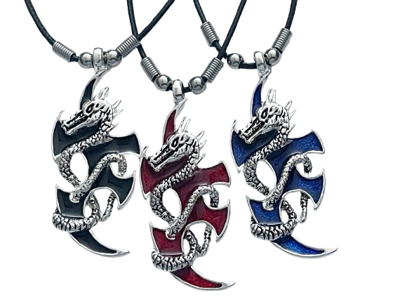 Tribal mit Drachen rot schwarz blau am Wachsband
