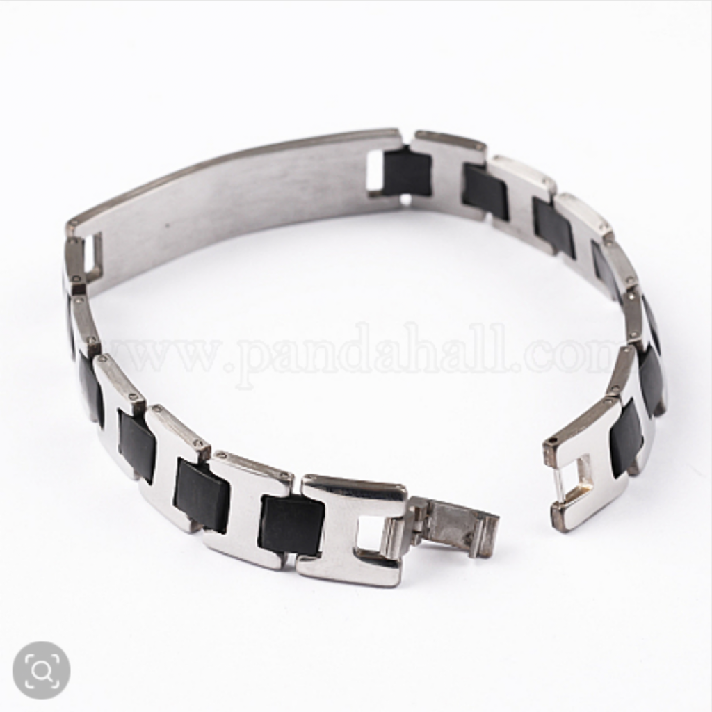 Urban Steel ID Edelstahl-Armband mit schwarzer Einlage und Gravurplatte 20,5 cm
