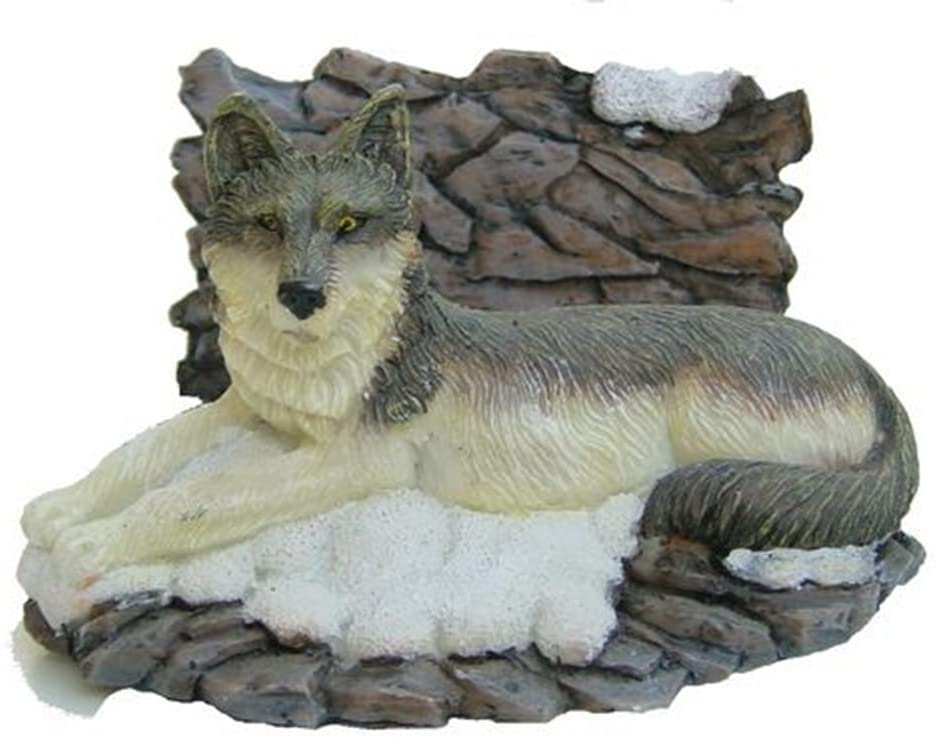 Deko Kartenhalter für Visitenkarten mit Wolf handbemalt aus Polyresin