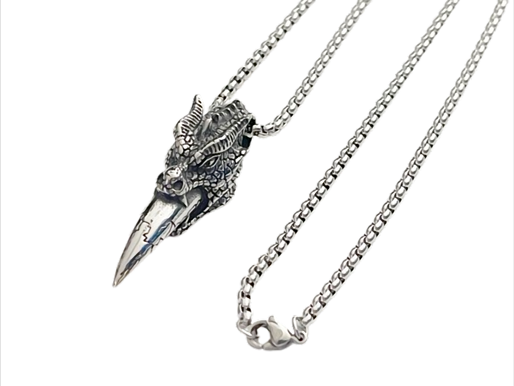 Dragon Fang Power Edelstahl Halskette mit Drachenzahn-Anhänger – 60 cm Kette