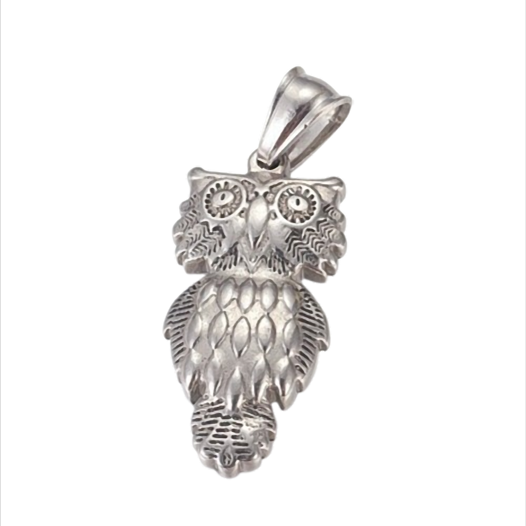 Wise Owl Steel Eulen-Anhänger aus Edelstahl – 33 × 16 × 4 mm – Öse 4,5 × 7 mm