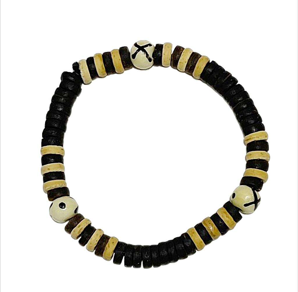 Heishi Armband aus Kokos – Stretch schwarz/Natur