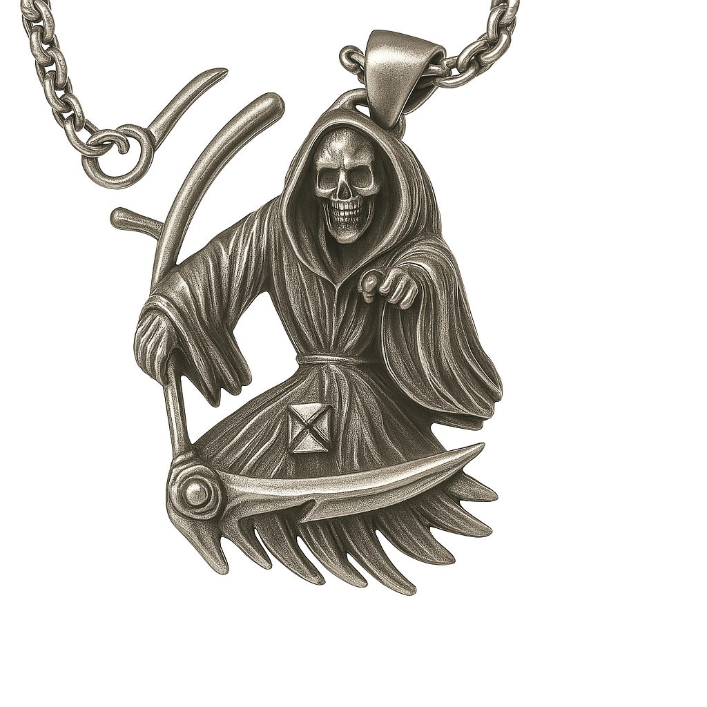"Reaper’s Shadow" Edelstahlkette mit Sensenmann-Anhänger – detailreich & massiv