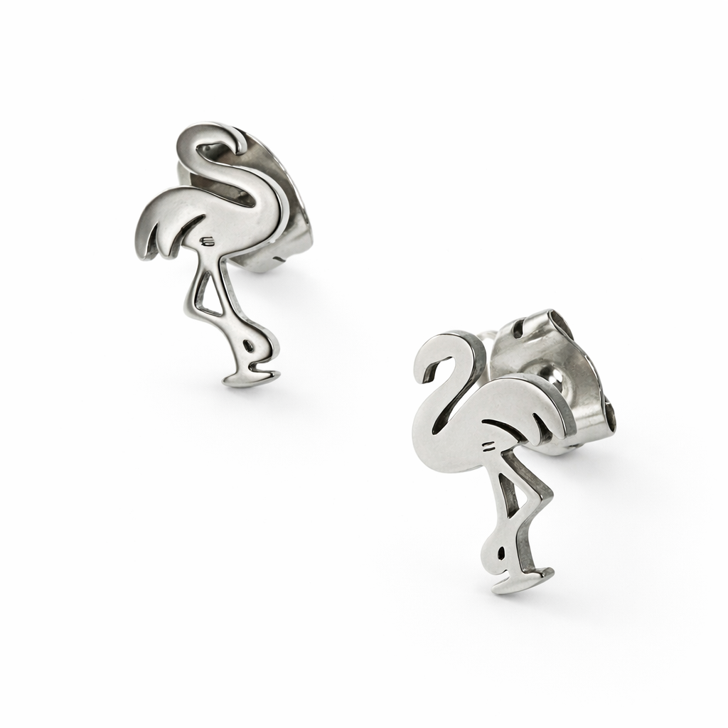 Pink Flamingo Chic Ohrstecker Flamingo aus Edelstahl, ca. 12 x 7 mm