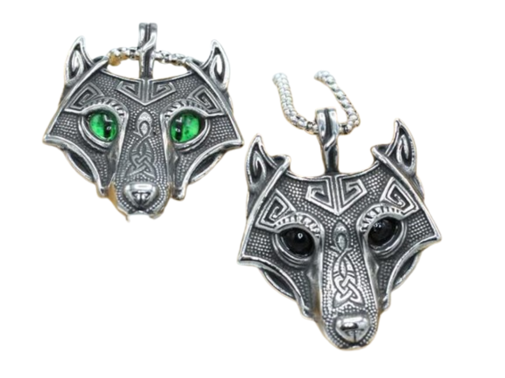 Spirit Wolf Dual Eyes Edelstahlkette mit Wolfskopf-Anhänger