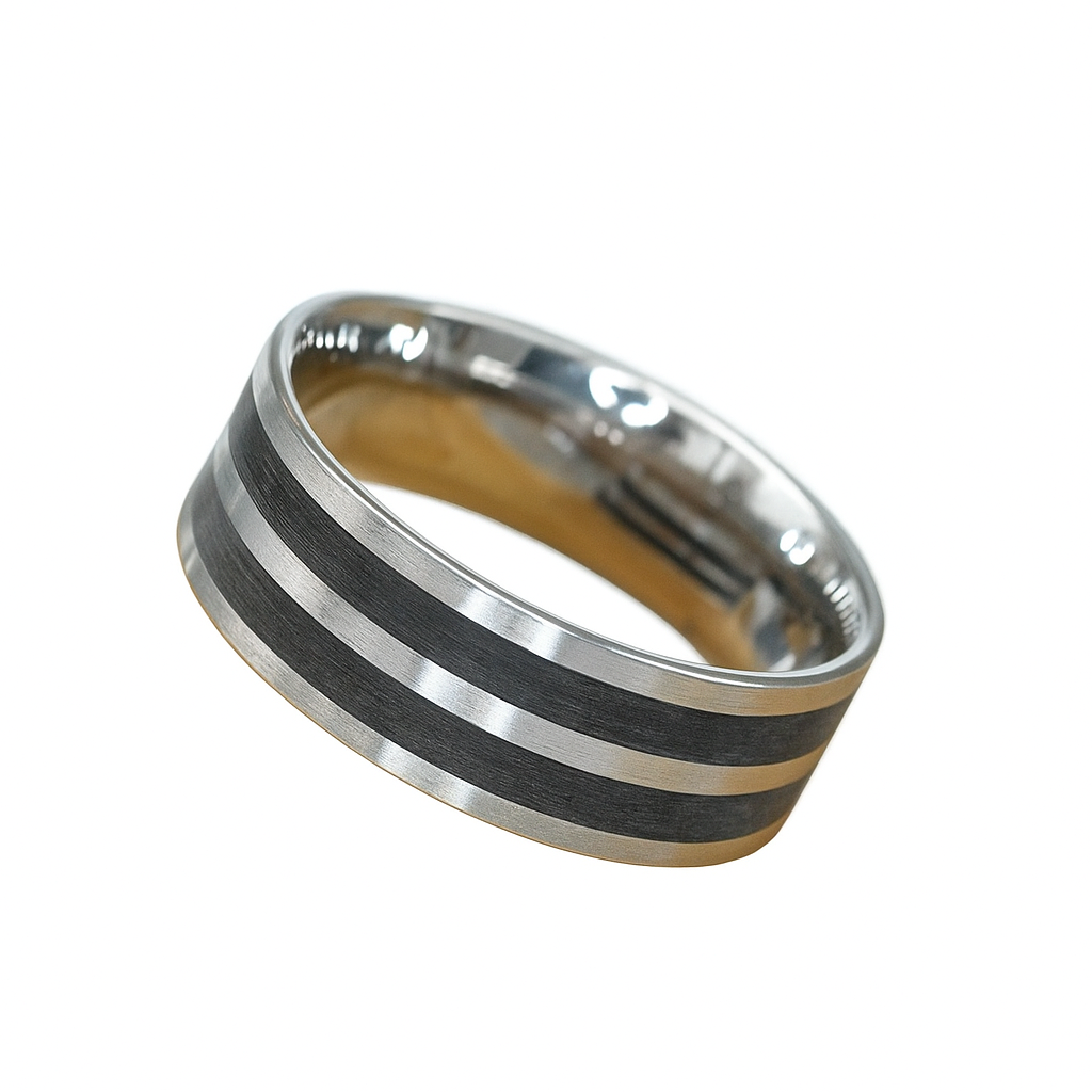 Steel Line Noir Ring Bandring Partnerring mit Streifenoptik Edelstahl, 8 mm