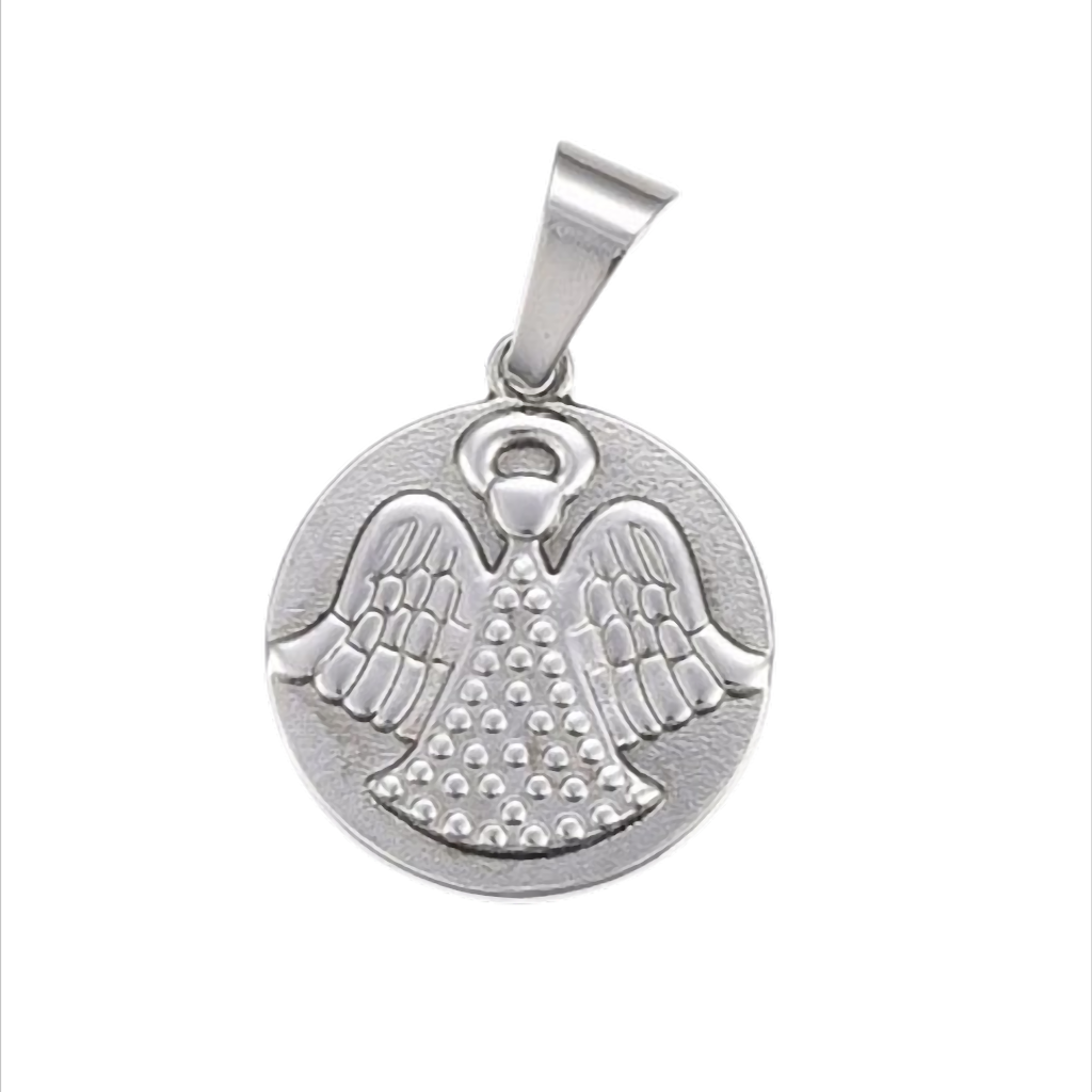 Angel Coin Steel Runder Engel-Anhänger aus Edelstahl – 28,5 × 25 × 3 mm