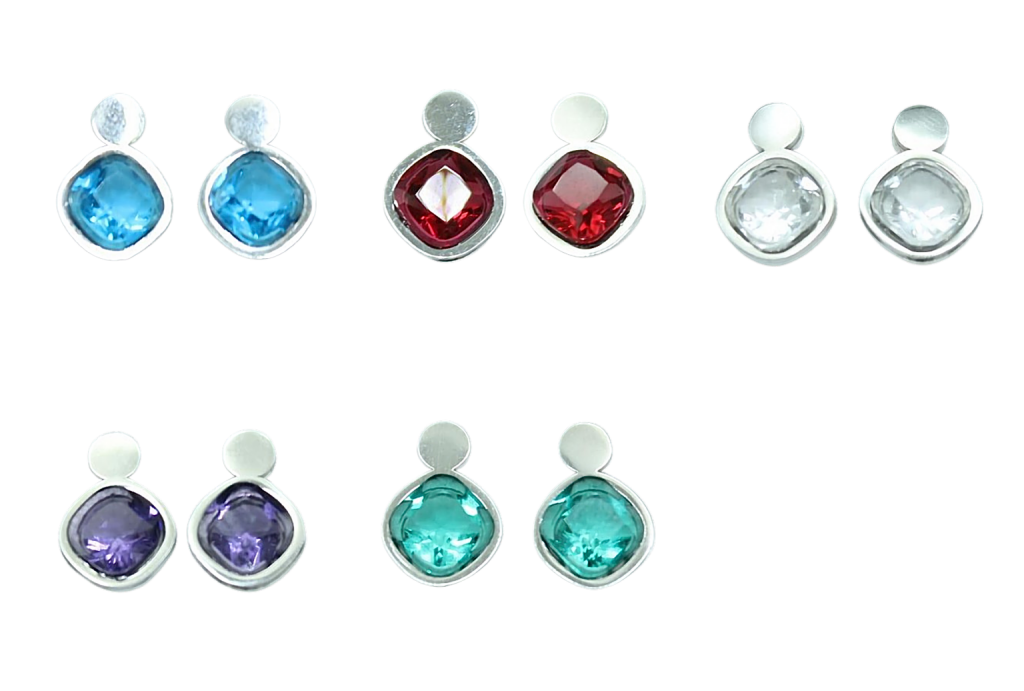 Color Spark Cushion Ohrstecker – Edelstahl, 5 Farben sortiert ca. 15 × 11 mm