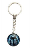 Blue Fire Wolf Schlüsselanhänger Wolf Motiv – Cabochon Anhänger Ø 25 mm