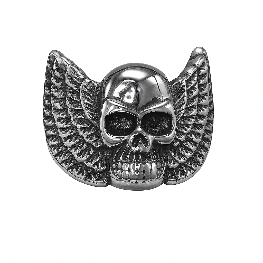 Ring Edelstahl „Winged Skull Power“ – Totenkopf mit Flügeln Biker Rocker