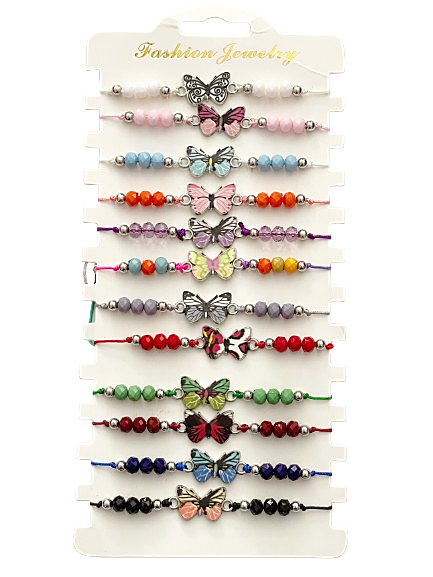 Armbänder mit Schmetterling, 12 Stück Display, farblich sortiert