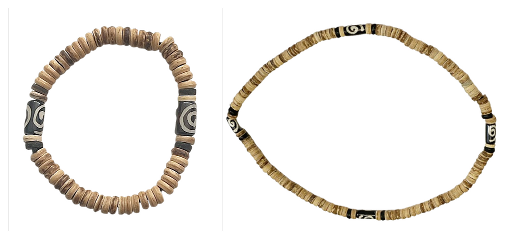 Heishi Armband oder Kette aus Kokos – Stretch natur