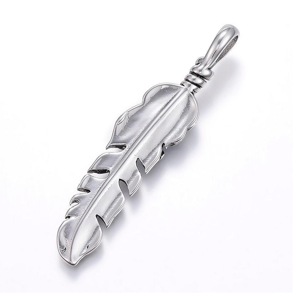 Anhänger Kettenanhänger Edelstahl Feder mit 2 türkisen Steinen