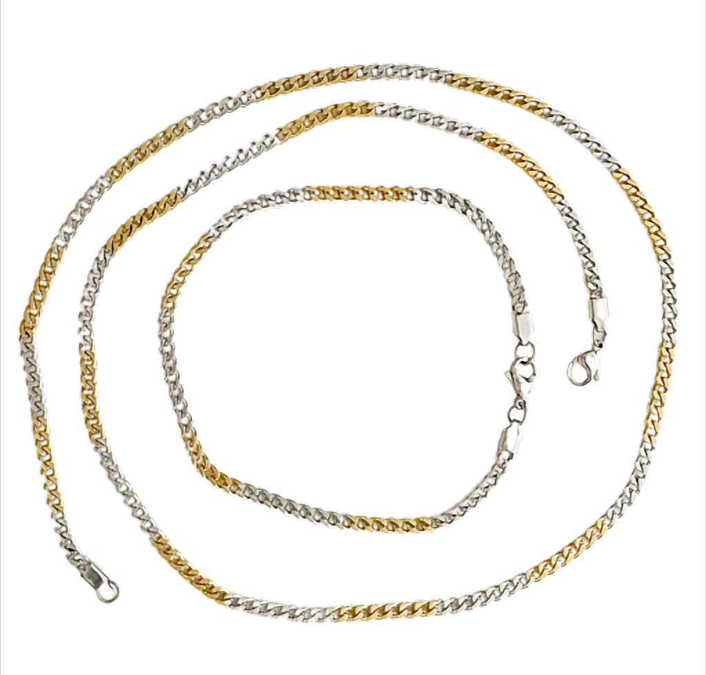 Golden Twist Duo Fuchsschwanzkette & Armband aus Edelstahl bicolor – 60 cm + 21